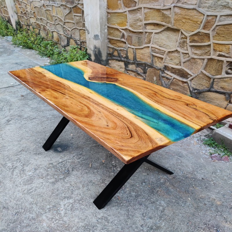 Table Rivière Résine Epoxy Bleue Ciel STIAGO