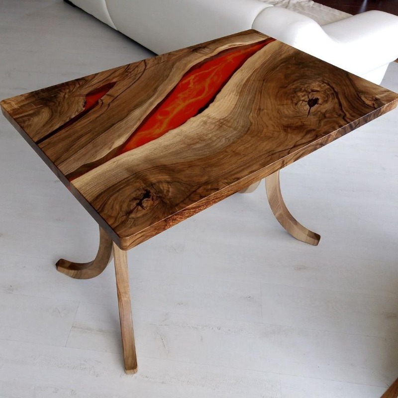 Carmine Solid Wood & Resin Epoxy Center Table