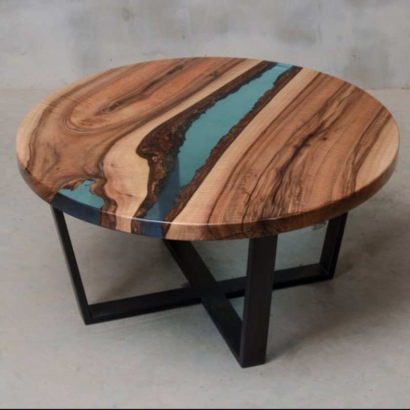 Orb Round Resin Center Table, Blue Epoxy Table Transpirant Table