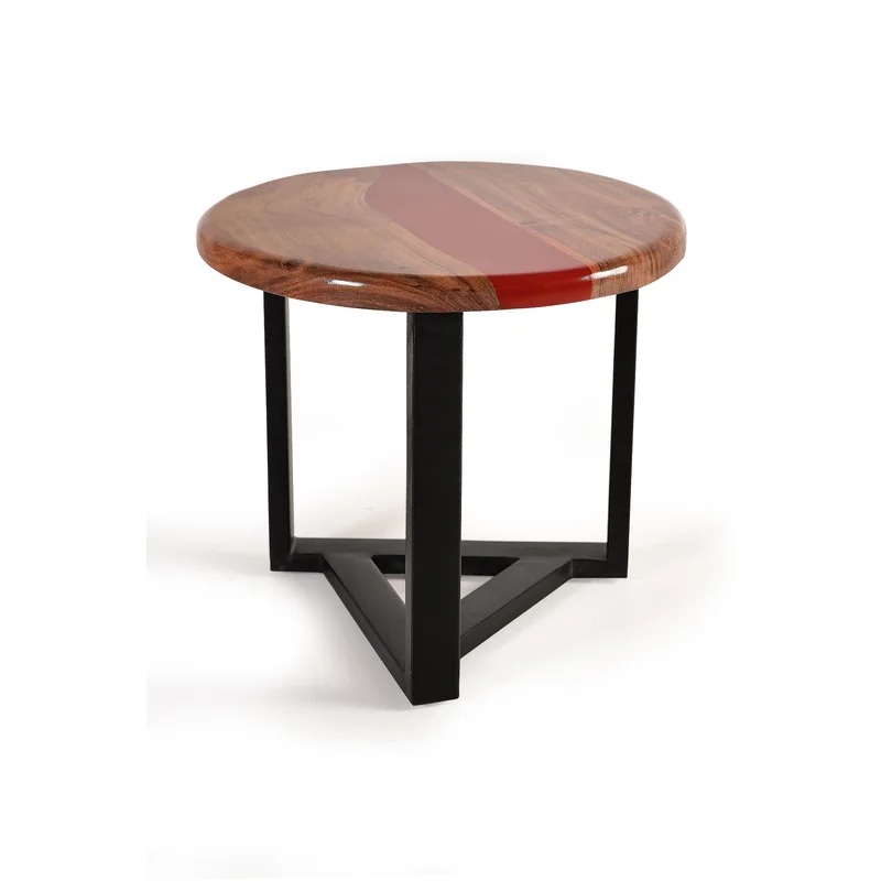 Twee Solid Wood & Resin Epoxy Metal Frame Small Side Table
