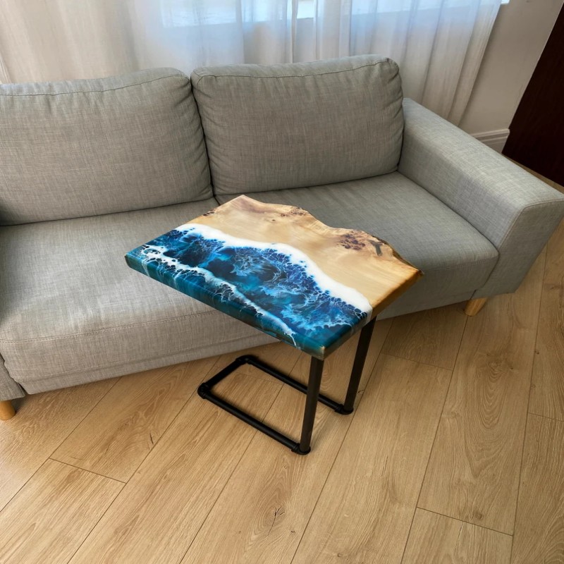 Seismic Solid Wood & Epoxy Resin Metal Frame C Table