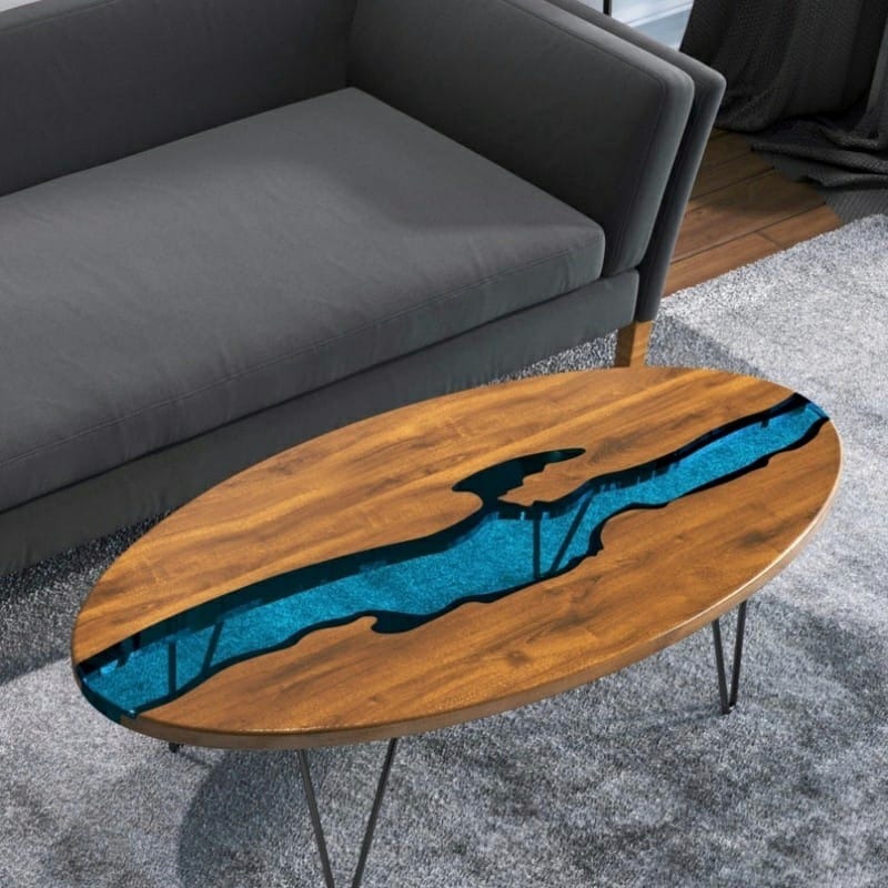 Conco Solid Wood & Epoxy Resin River Metal Frame Coffee Table