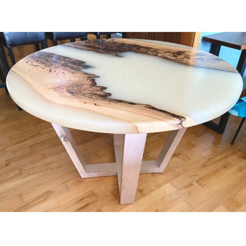 Snowflake Solid Wood & Resin Epoxy Round Center Table
