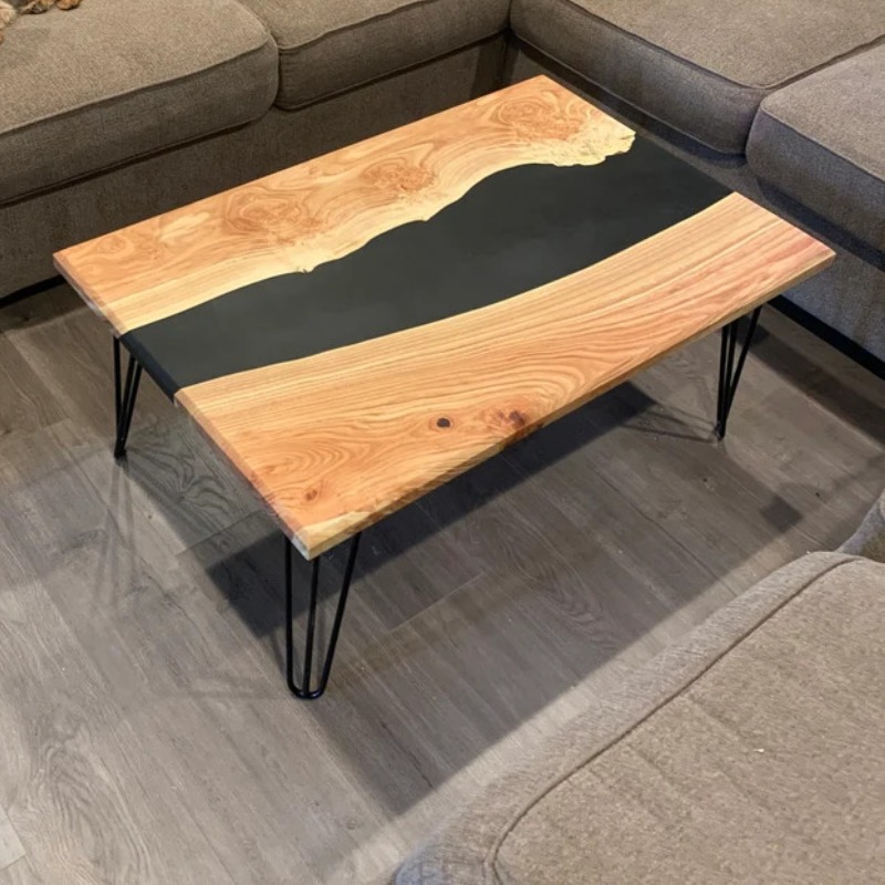 Black River Hardwood Table, Black Epoxy Table