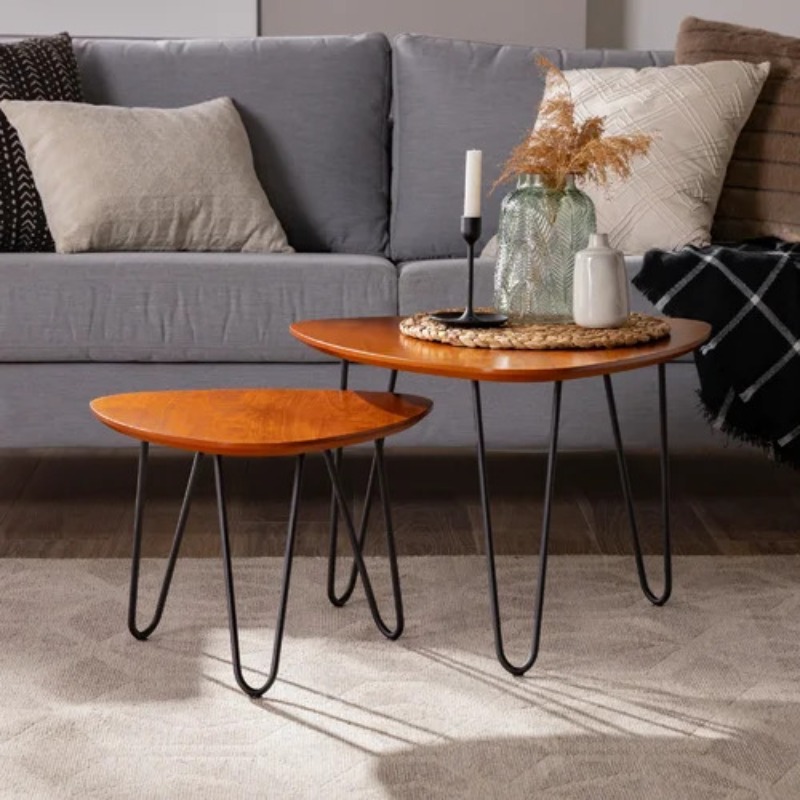 Nesting Coffee Table set of 2 , Round Table with Metal frame , Centar table