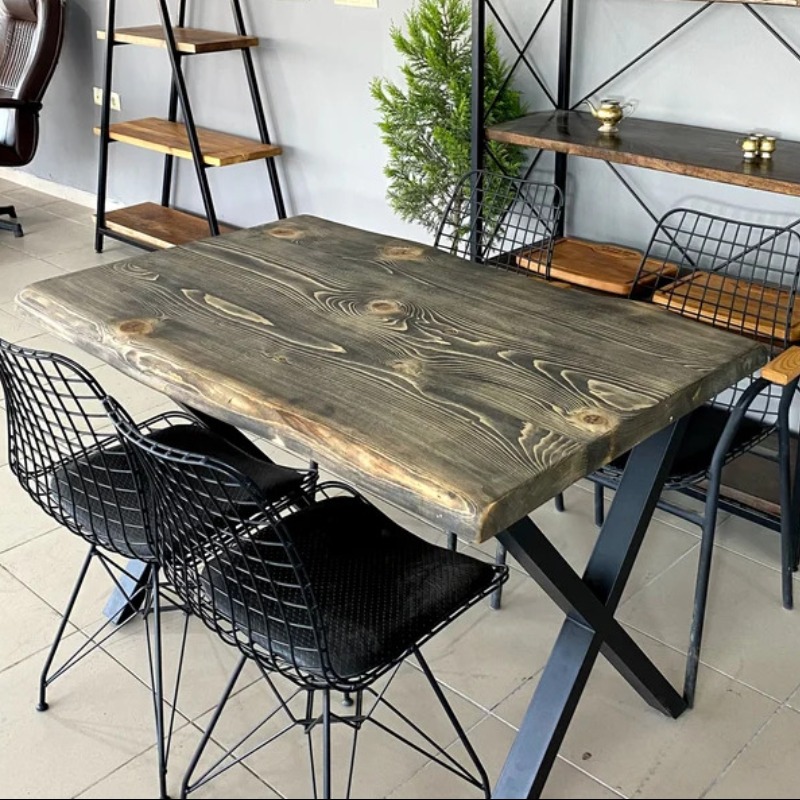 Farmhouse Table, Solid Wood Dining Table, Dining Table, Rustic Table With Metal Legs