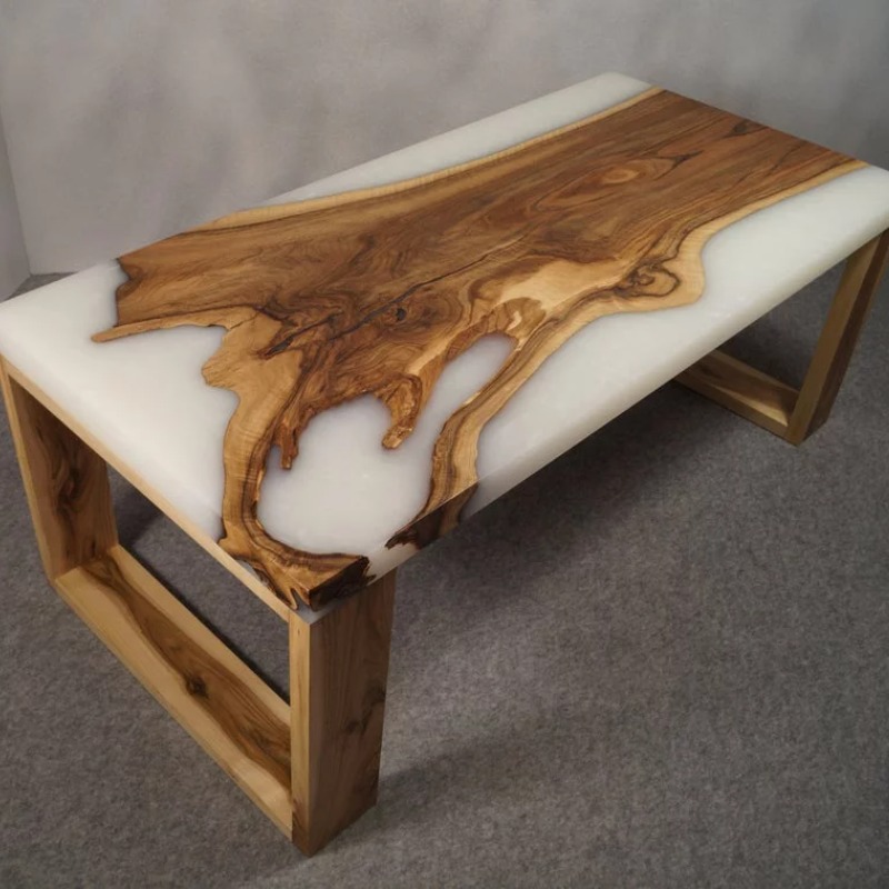 Pale White Epoxy Resin Coffee Table