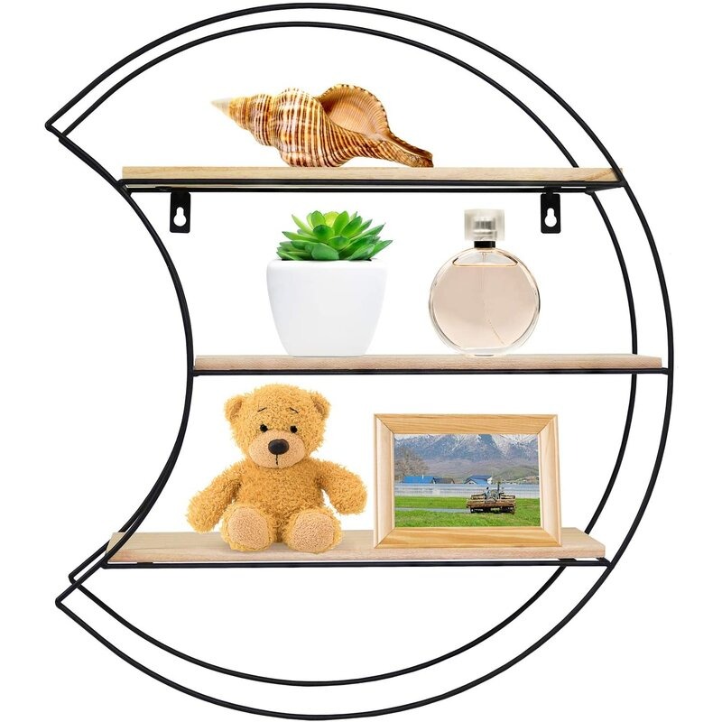 Lunar Solid Wood & Metal Frame Floating Wall Shelf