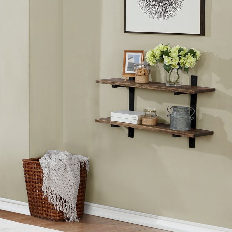 Classic Solid Wood & Metal frame 2 Tiered Wall Shelf
