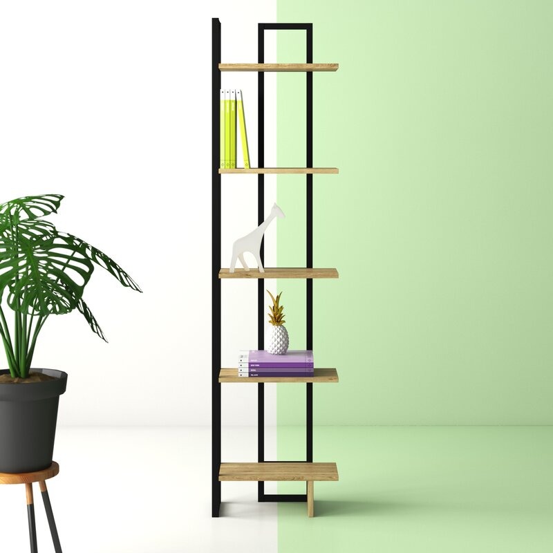 Elegant Solid Wood & Metal Corner Bookcase