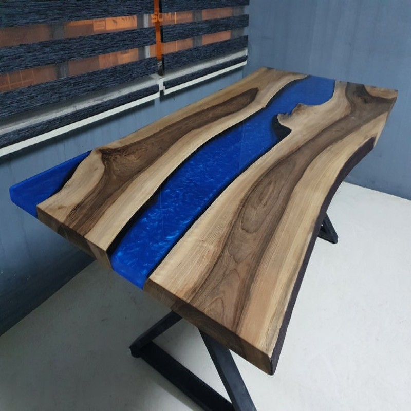 Praxis Solid Wood & Resin Epoxy Metal Frame Table