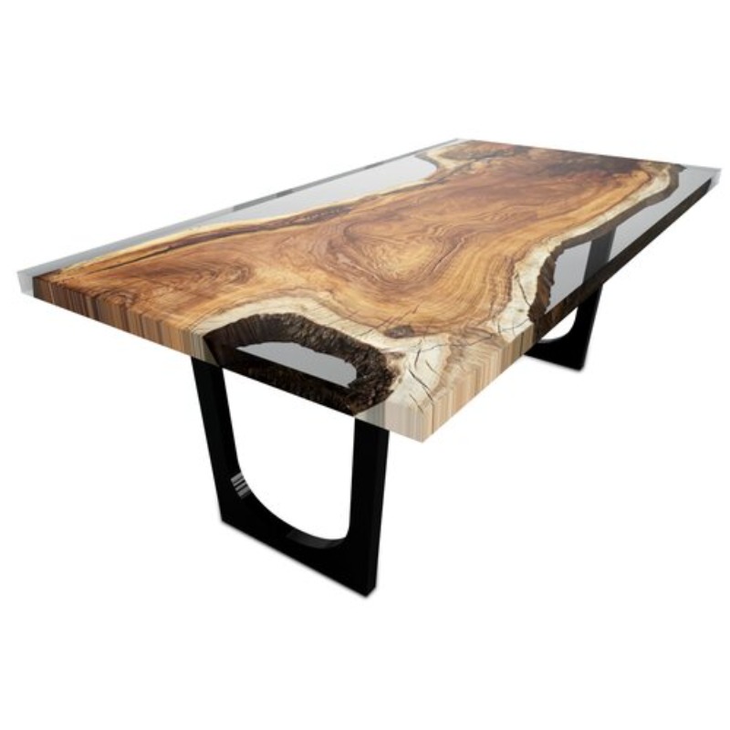 Limpid Solid Wood & Resin Epoxy Table Metal Frame Table