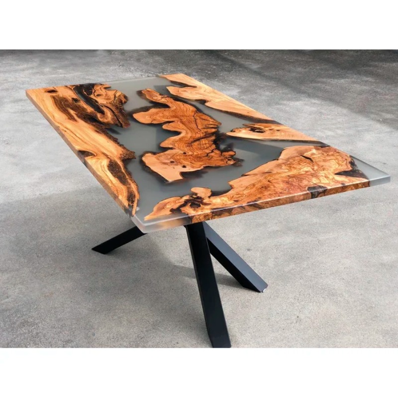 Coalesce Solid Wood & Epoxy Resin Metal Frame Dining Table