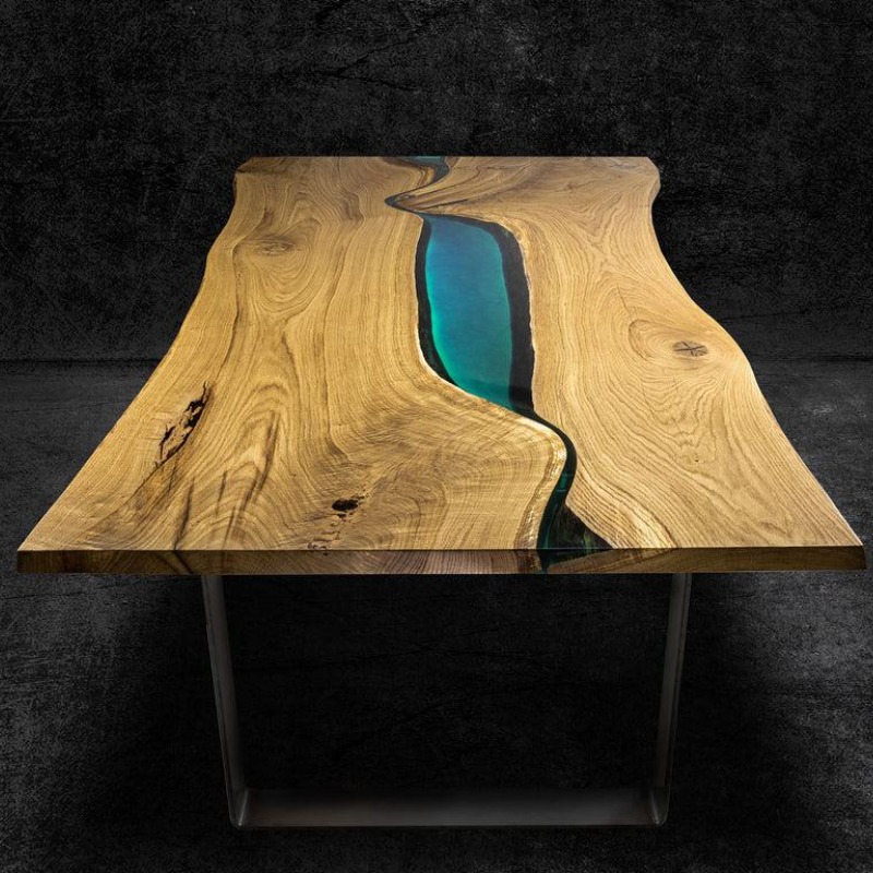 Oasis Solid Wood & Resin Epoxy Live Edge Dining Table