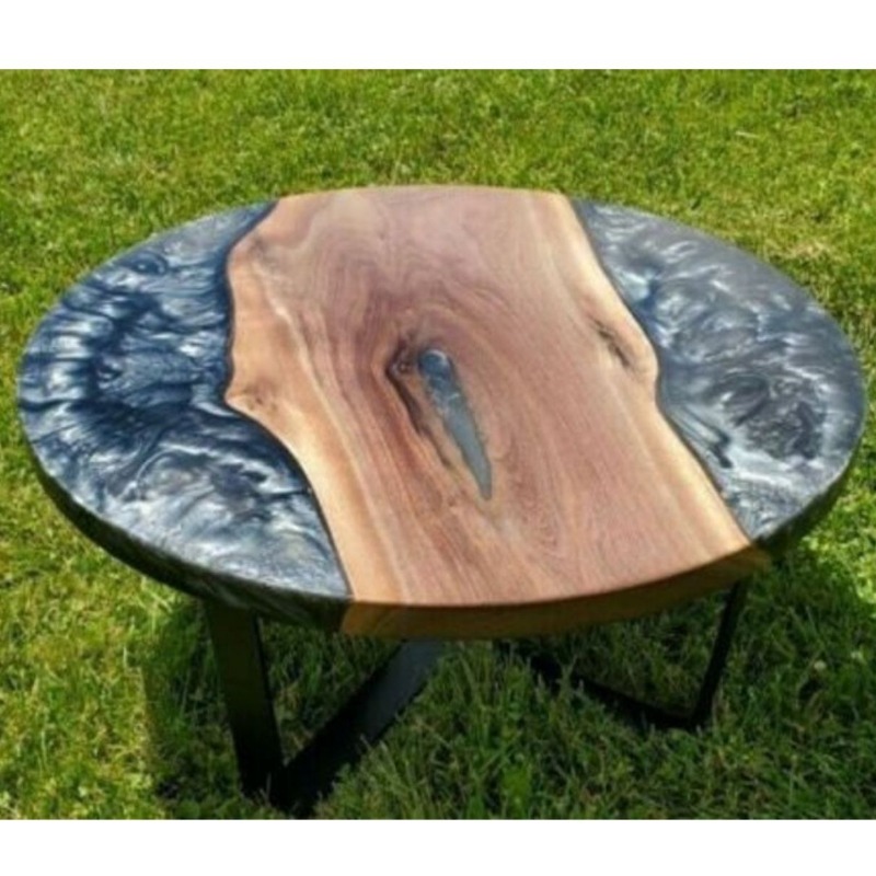 Plush Solid Wood & Resin Epoxy Round Side Table