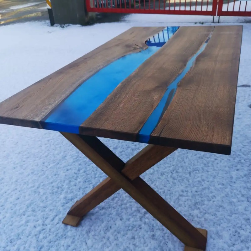 Tattvas River Solid Wood, Epoxy Resin & Metal Frame Dining Table