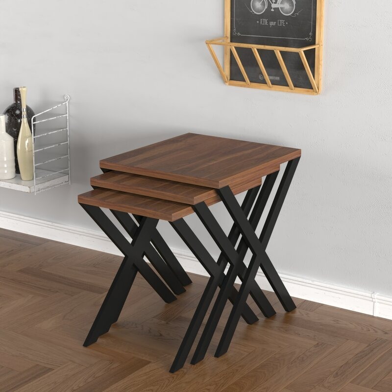 Snip Solid Wood & Metal Frame Nesting Table Set of 3
