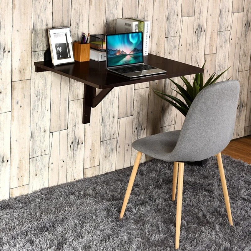 Wedge Wall Mount Folding Table Wall Shelf with Wall Brackets | Study Table Computer Laptop Table Workstation Desk coffee table in balcony