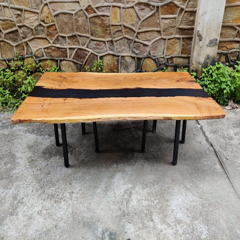 Brazen Onyx Solid Oak Wood Epoxy Resin & Metal Frame Table