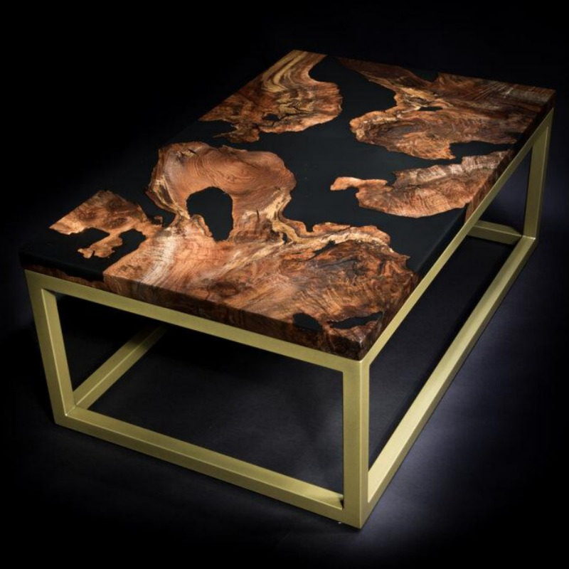 Stygian Solid Wood & Epoxy Resin Metal Frame Center Table