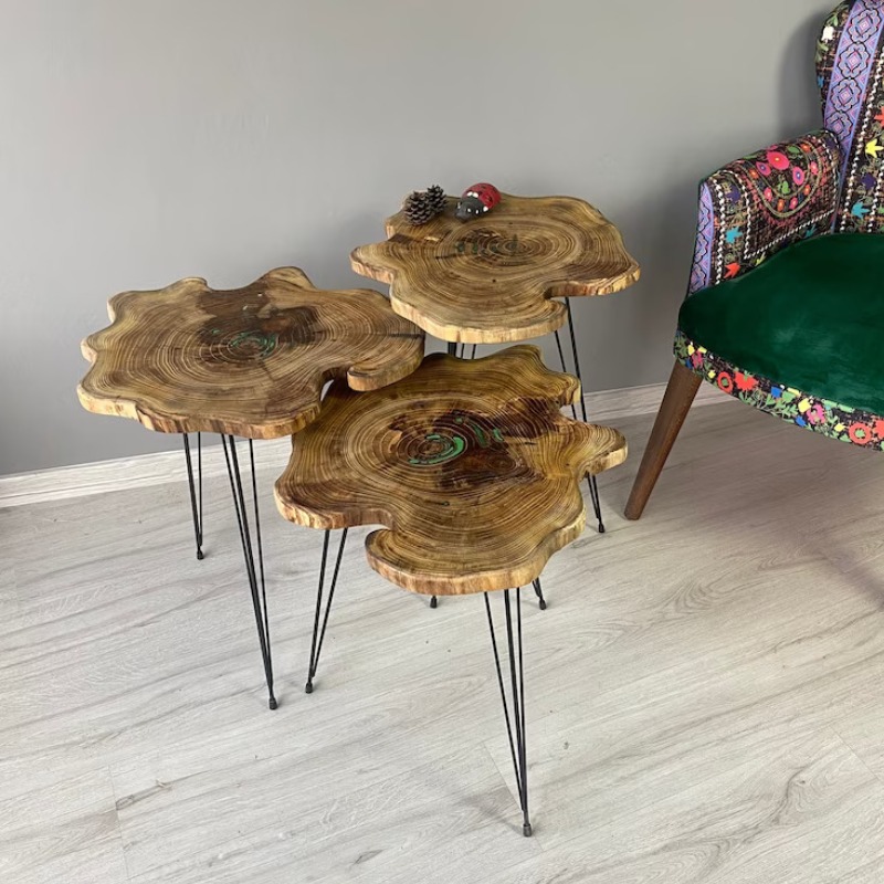 Set of 3 Live Edge Epoxy Resin Table