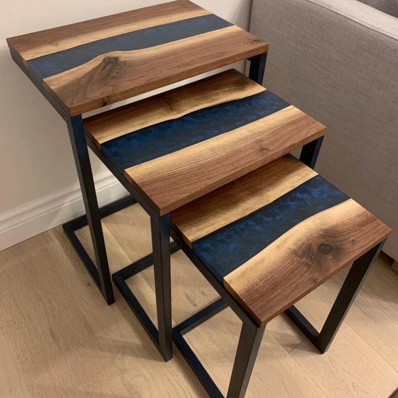 Solid wood River Nesting Tables with leg (set of 3)