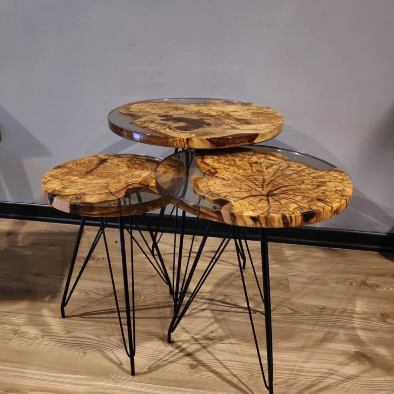 Epoxy Wood Coffee Table Set. Modern Wood Side Table .Set of 3 Coffee Table. Decorative Table