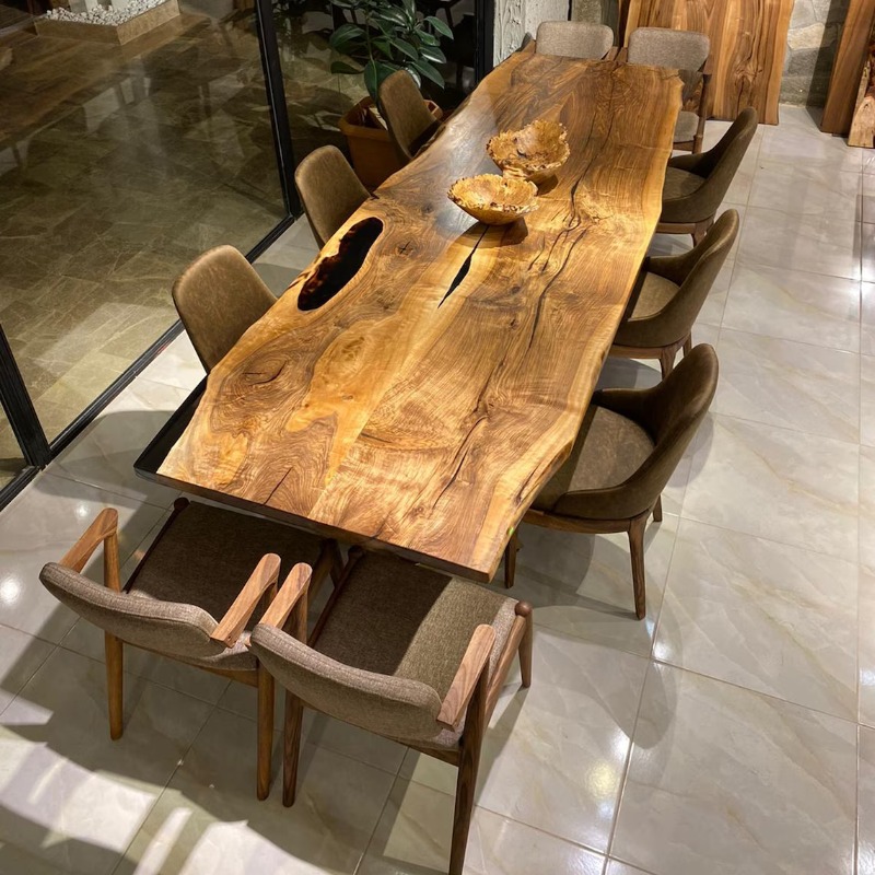 Artisan Crafted Custom Live Edge Wood Dining Table in rustic look