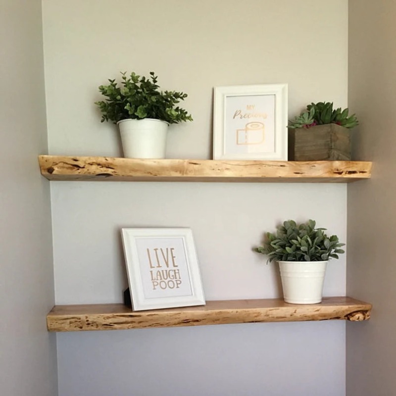 Residing Room Farmhouse Home Decor: Depth Wood Floating Shelves,  Live Edge Shelf