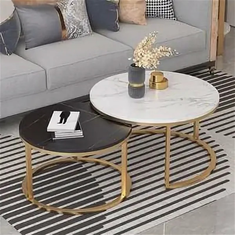 Black And White Combination Center Table Set of 2