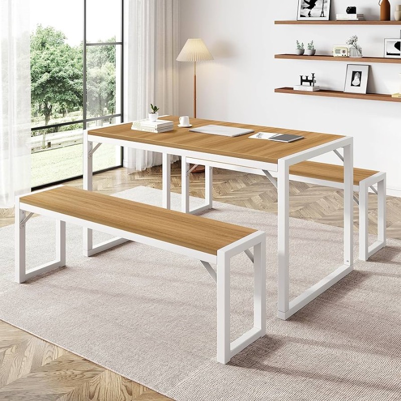 Bulkse MDF Wood 6 Seater Dining Table with Bench