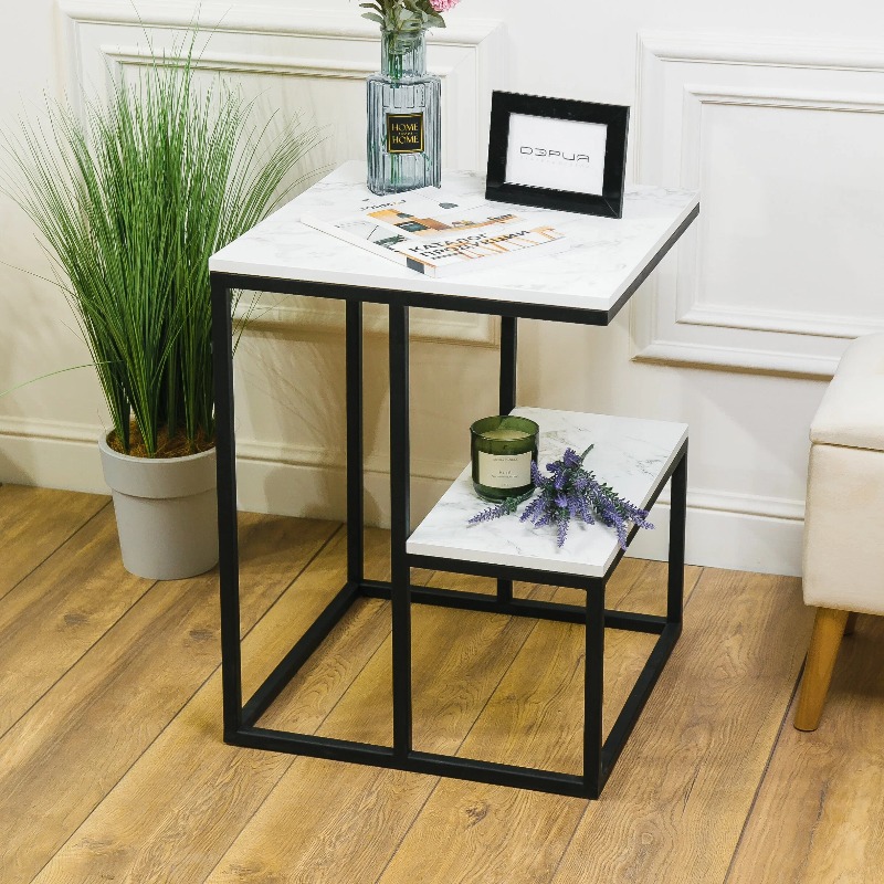Bulkse MDF Wood Side Table C Shape Side Table For Bed Room & Living Room