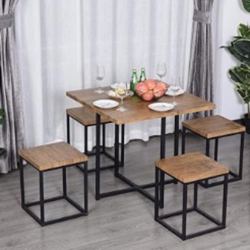 Bulkse MDF Wood 4 Seater Dining Table with 4 Stool