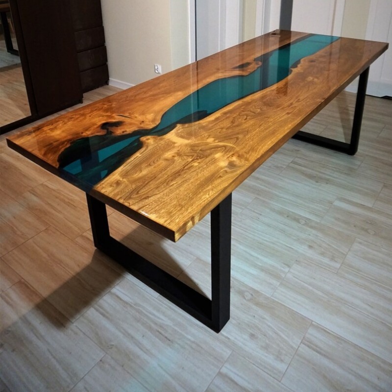 Acacia Wood Epoxy Resin Dining table Translucation Finish