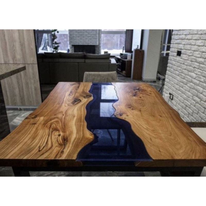 Transparent River Epoxy Resin Live Edge Natural Dining Table
