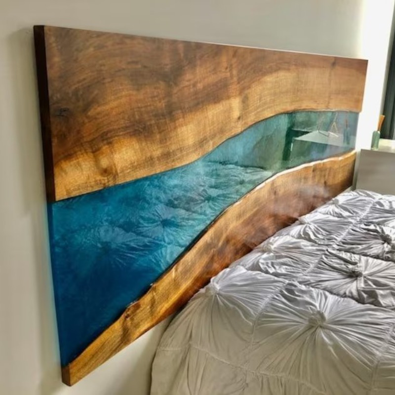 Tranquil Epoxy Resin Solid Wood Bed Headboard