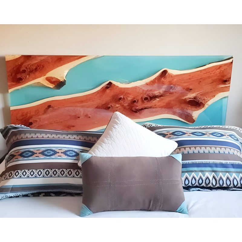 Cyanic Blue Epoxy Resin Solid Wood Bed Headboard