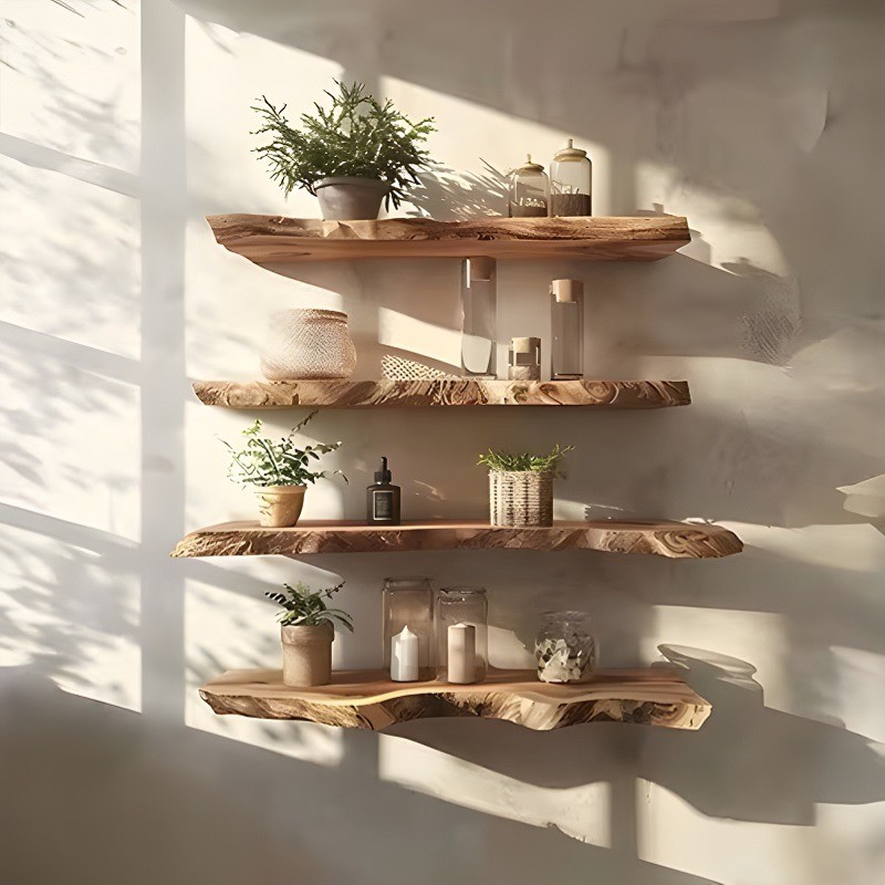 Live Edge Floating Shelf, Natural Wood Wall Shelf, Rustic Floating Shelf, Handmade Bathroom Shelf, Live Edge Coffee Bar Shelf | Solid Walnut (Set of 4)