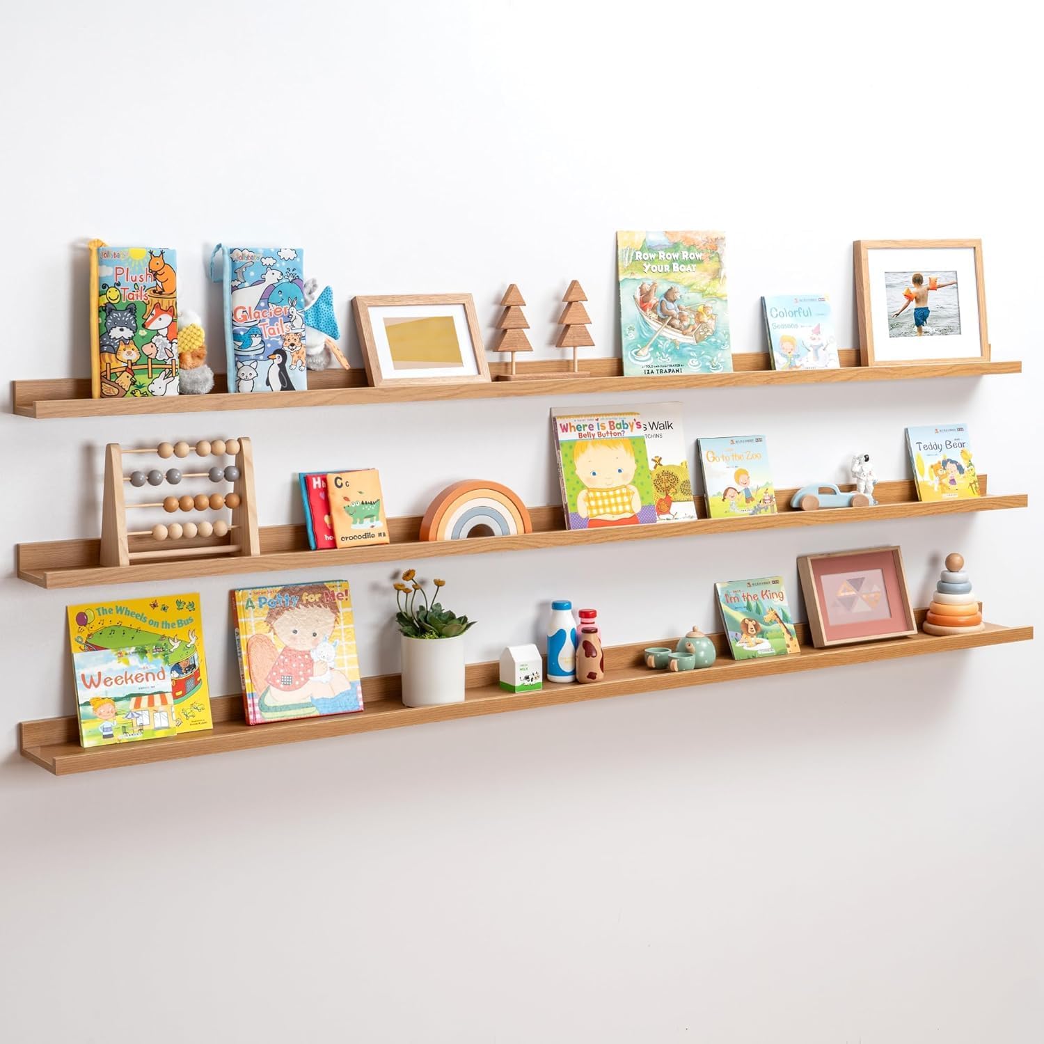 Solid Wood Floating Wall Shelves Set of 3 | Heavy Duty Wooden Display Shelves 72 Inch Extra Long Storage Shelf